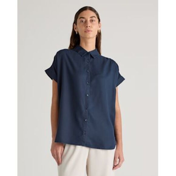 Quince Tops - Quince Womens Vintage Wash Tencel Camp Shirt Midnight Blue Sleeved Top L